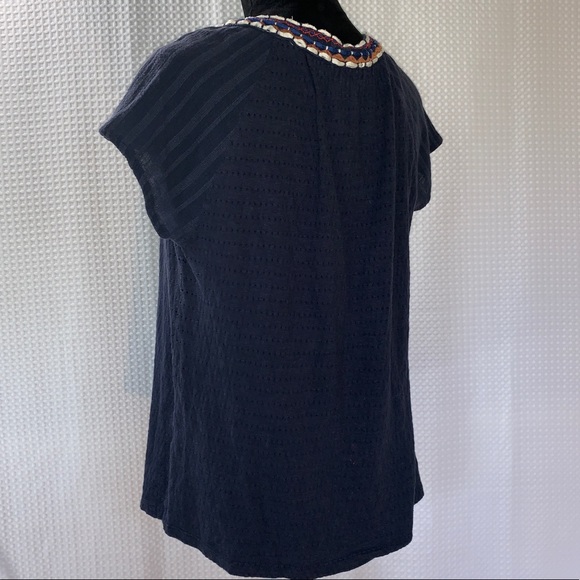 Lucky Brand Embroidered & Embellished Navy Top - Picture 4 of 6